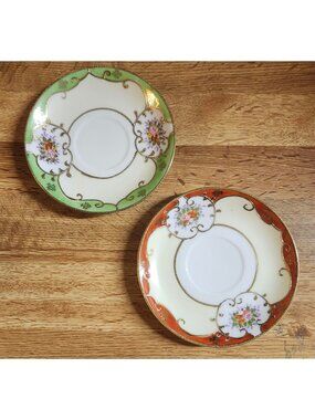 Occupied Japan Hand Painted 5.5" Saucers Ardalt Red, Green, Gold Accents No. 608